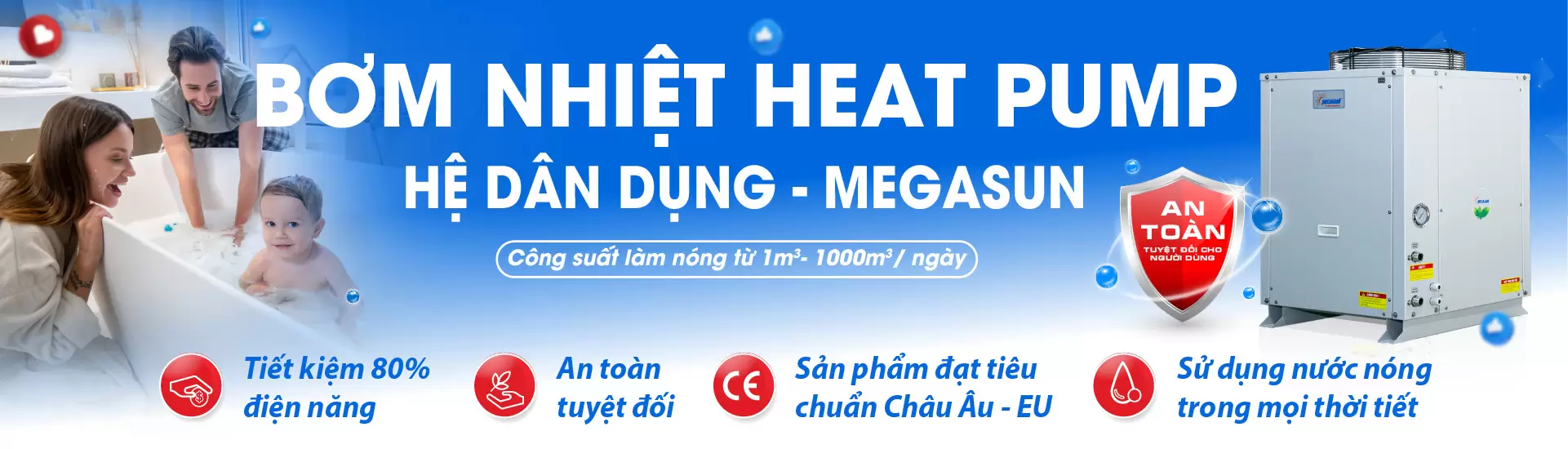 Máy nước nóng bơm nhiệt tách rời dân dụng Megasun