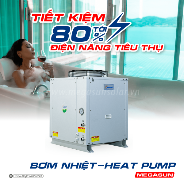 Bơm nhiệt Megasun hệ công nghiệp MGS-5HP được sản xuất theo công nghệ Nhật Bản, đạt tiêu chuẩn xuất khẩu vào thị trường Châu Âu.