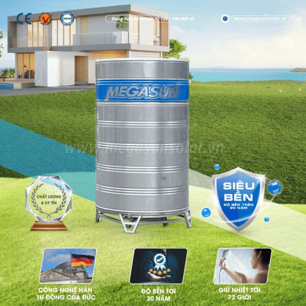 Bồn chứa nước nóng 1500 Lít (1.5m3) Megasun BBO-1500-KCA - Không chịu áp