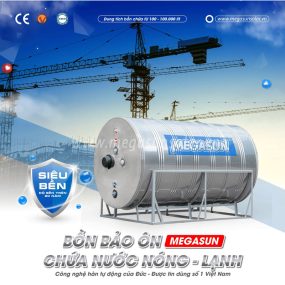 Bồn inox giữ nhiệt 1500 Lít (1.5m3) Megasun BBO-1500-KCA - Không chịu áp