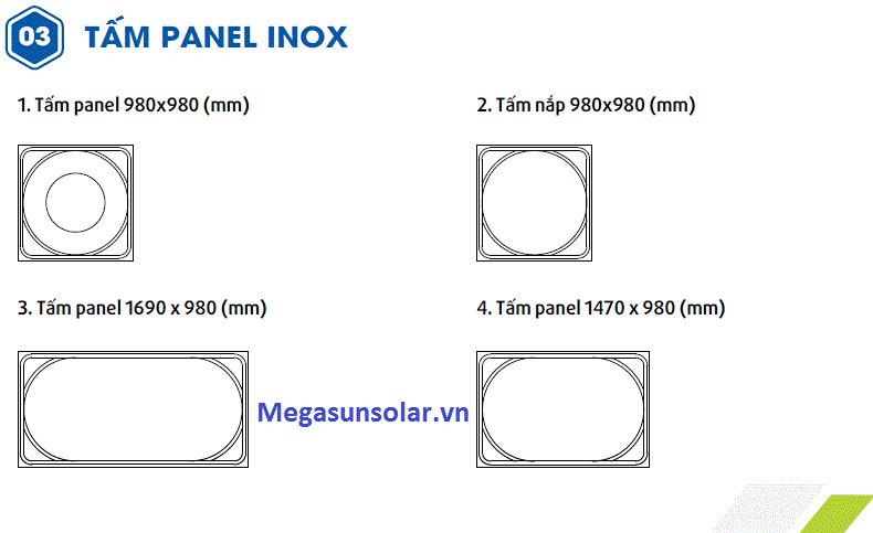 kích thước tấm panel bồn inox vuông lắp ghép Megasun