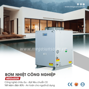 Hệ thống bơm nhiệt Megasun MGS-6HP-3000l được sản xuất theo dây chuyền công nghệ của Mỹ, đạt tiêu chuẩn xuất khẩu vào Châu Âu.