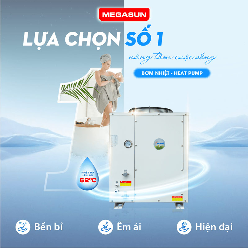 Bơm nhiệt Megasun MGS-2.5HP - cung cấp nước nóng 24/24 phục vụ nhu cầu sinh hoạt