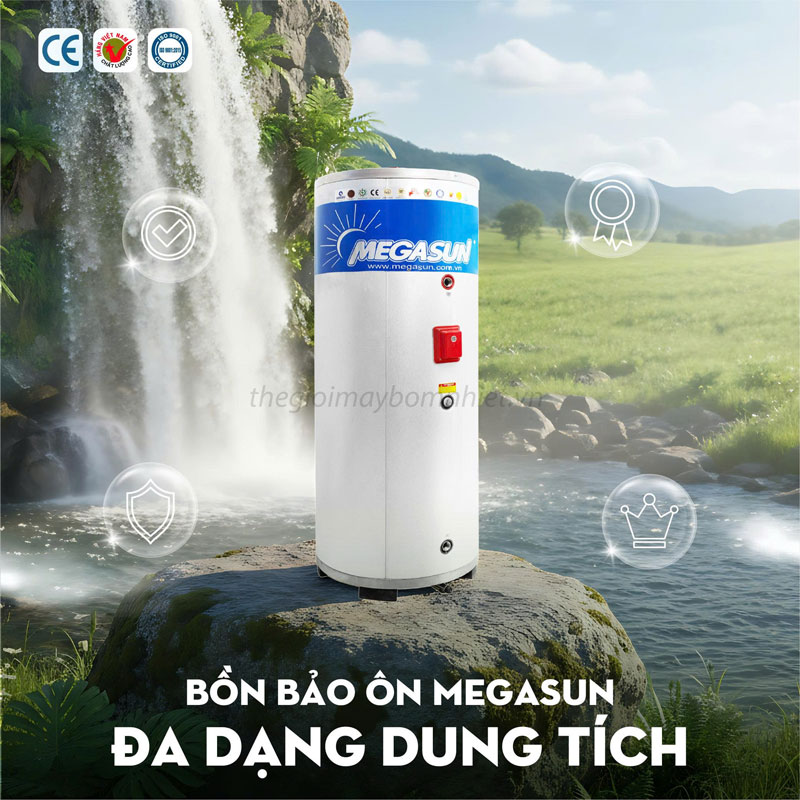 Bồn bảo ôn nước nóng chịu áp 500L Megasun BBO-500-CA đạt tiêu chuẩn xuất khẩu vào Châu Âu