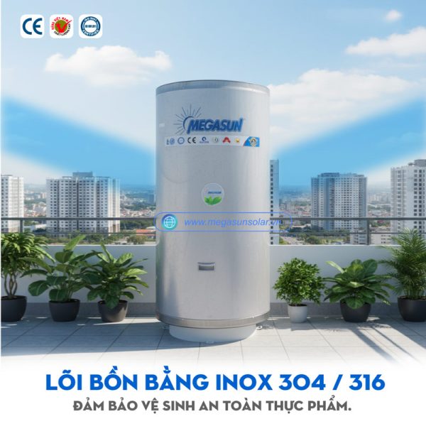 Bình inox nước nóng chịu áp Megasun BBO-200-CA