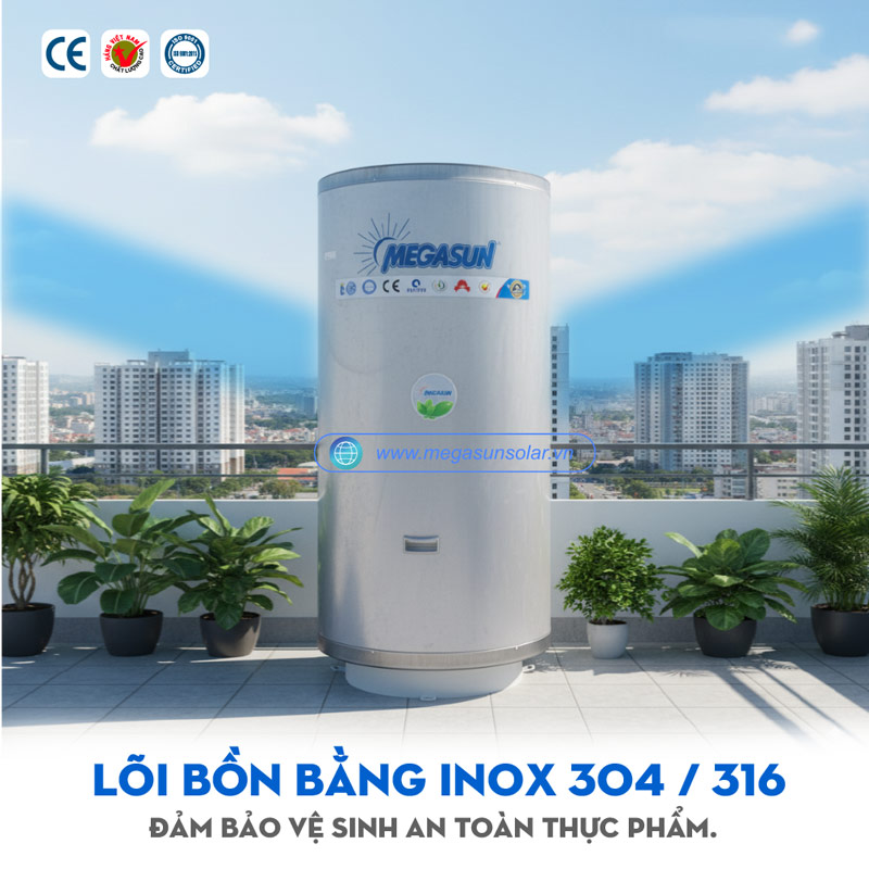 Bình inox nước nóng chịu áp Megasun BBO-200-CA