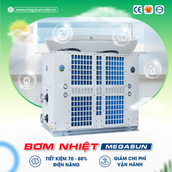 Máy nước nóng trung tâm Heat Pump Megasun MGS-44HP R407C được sử dụng rộng rãi trong các công trình như trường học, khách sạn, nhà nghỉ, sân golf, nhà máy, xí nghiệp.....