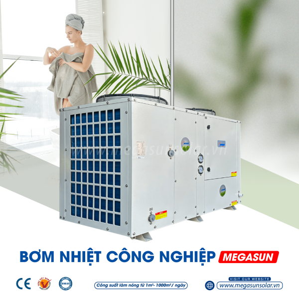 Hệ nước nóng trung tâm bơm nhiệt heat pump Megasun MGS-15HP-5000L