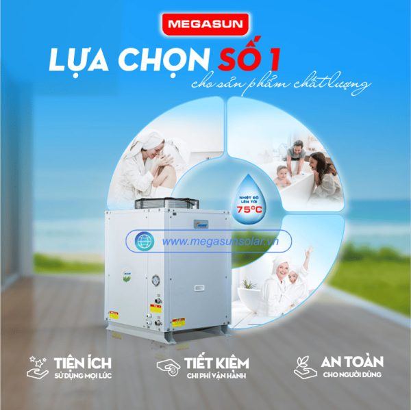 Hệ thống nước nóng trung tâm heatpump Megasun MGS-6HP-2000L sản xuất theo tiêu chuẩn Công nghệ Mỹ