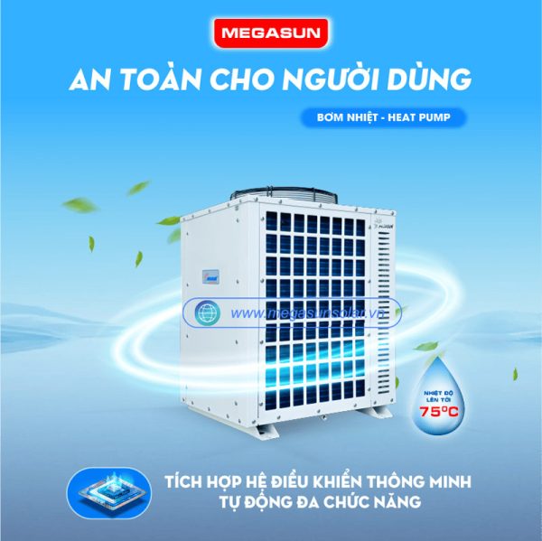 Hệ thống nước nóng trung tâm heatpump Megasun MGS-6HP-2000L hiệu suất làm nóng cao, an toàn tuyệt đối