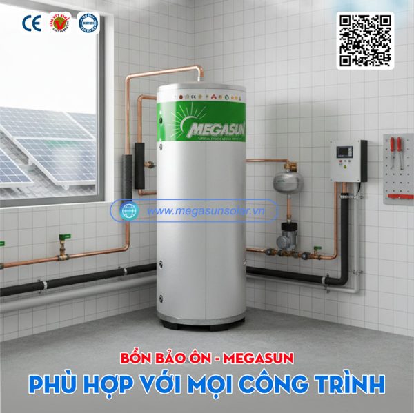 Bình inox bảo ôn Megasun MGS-200-OHWT-V-G - Giải pháp tối ưu cho công trình