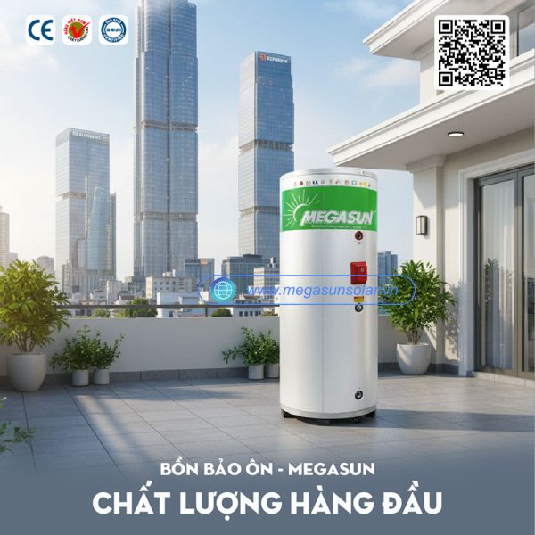 Bình bảo ôn 500L Megasun MGS-500-OHWT-V-G - Dòng OHWT đạt tiêu chuẩn chất lượng Châu Âu CE