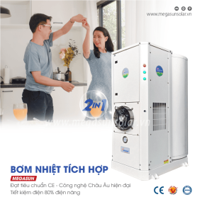 Máy nước nóng bơm nhiệt megasun bình tích hợp dùng cho gia đình.