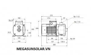 Kích thước của bơm nước Grundfos CM10-2