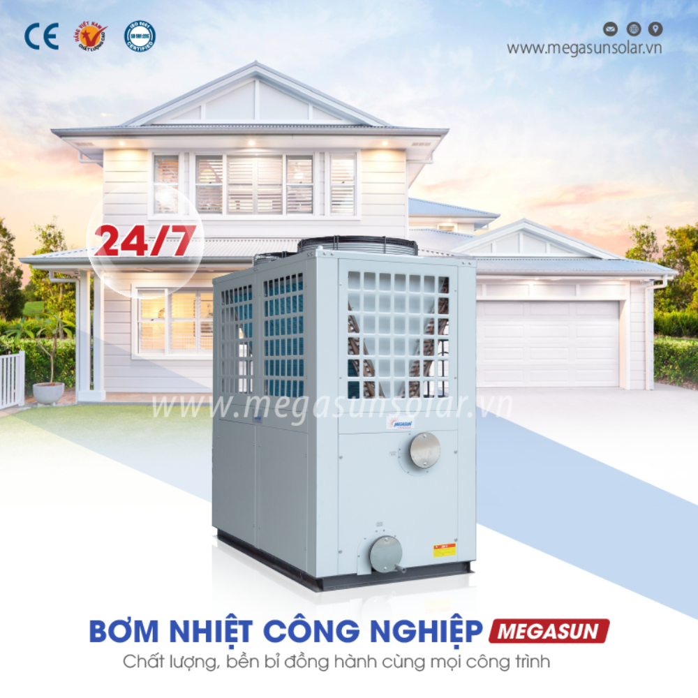 Giải pháp nước nóng được kết hợp từ máy bơm nhiệt công nghiệp và tấm thu năng lượng mặt trời