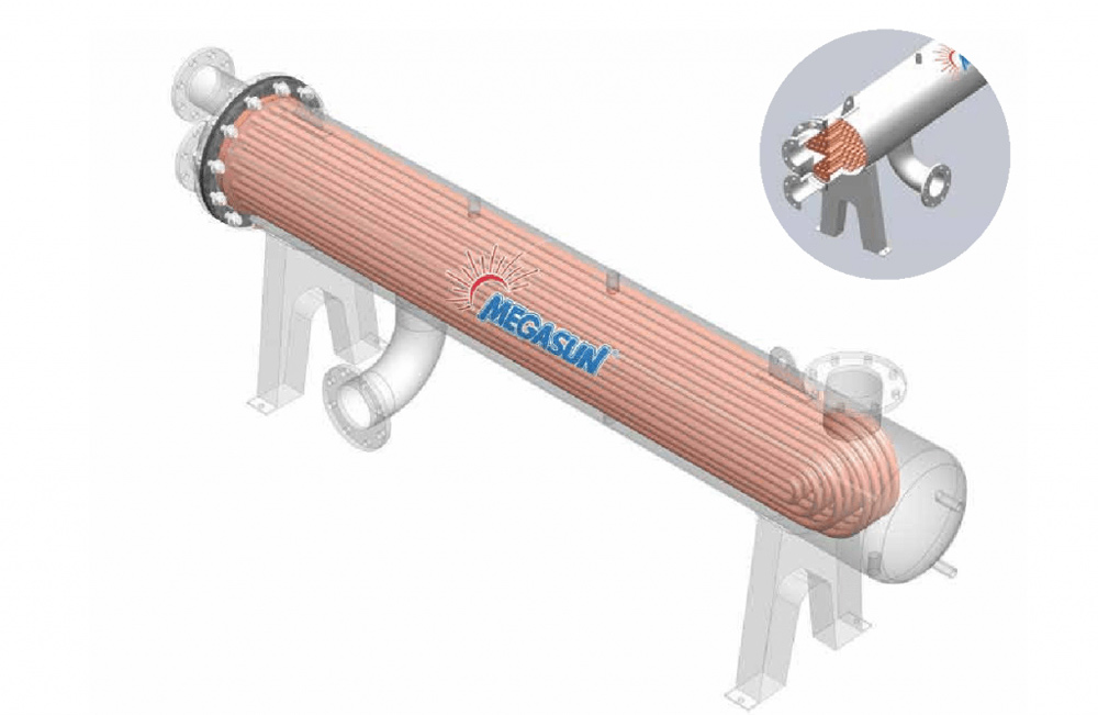 Bộ trao đổi nhiệt nước nóng inox 304 Megasun-HEX-50-U-PN10-304-304-PU-304