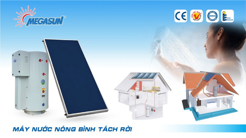 Nước nóng năng lượng mặt trời tấm phẳng Megasun chất lượng chuẩn Châu Âu, tiết kiệm 80% điện năng