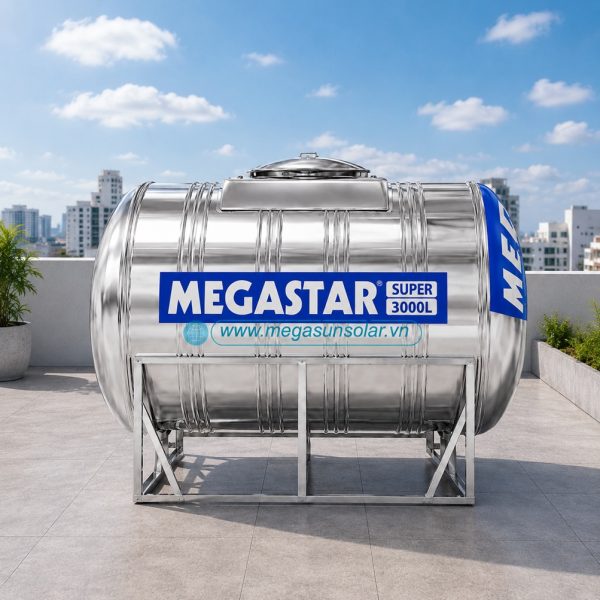 Bồn tròn inox Megastar Super 3000L bồn ngang
