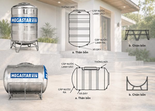 Cấu tạo bồn tròn lạnh inox Megastar Super dung tích 500L