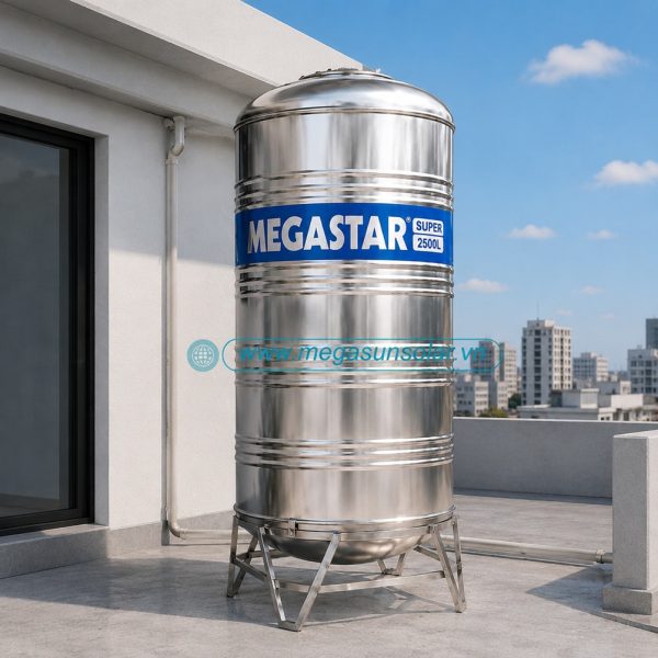 Bồn tròn inox Megastar Super 2500L bồn đứng