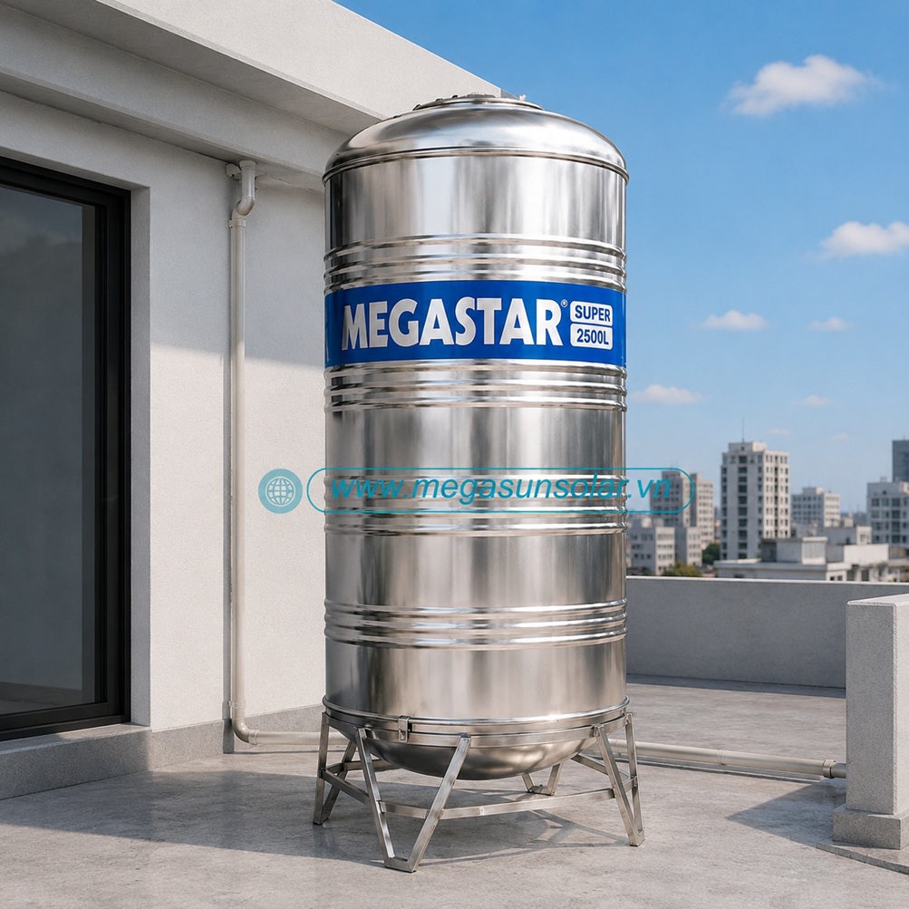 Bồn tròn inox Megastar Super 2500L bồn đứng