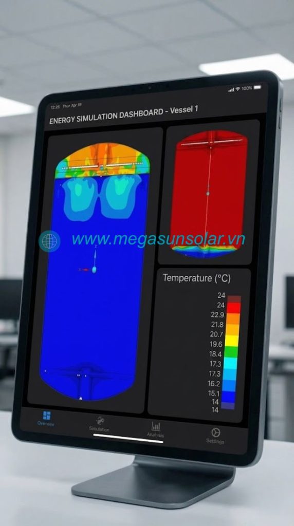 Hình ảnh mô phỏng CFD thể hiện các dải màu nhiệt độ sắc nét, minh chứng thực tế cho khả năng giữ nhiệt đạt trên 85%