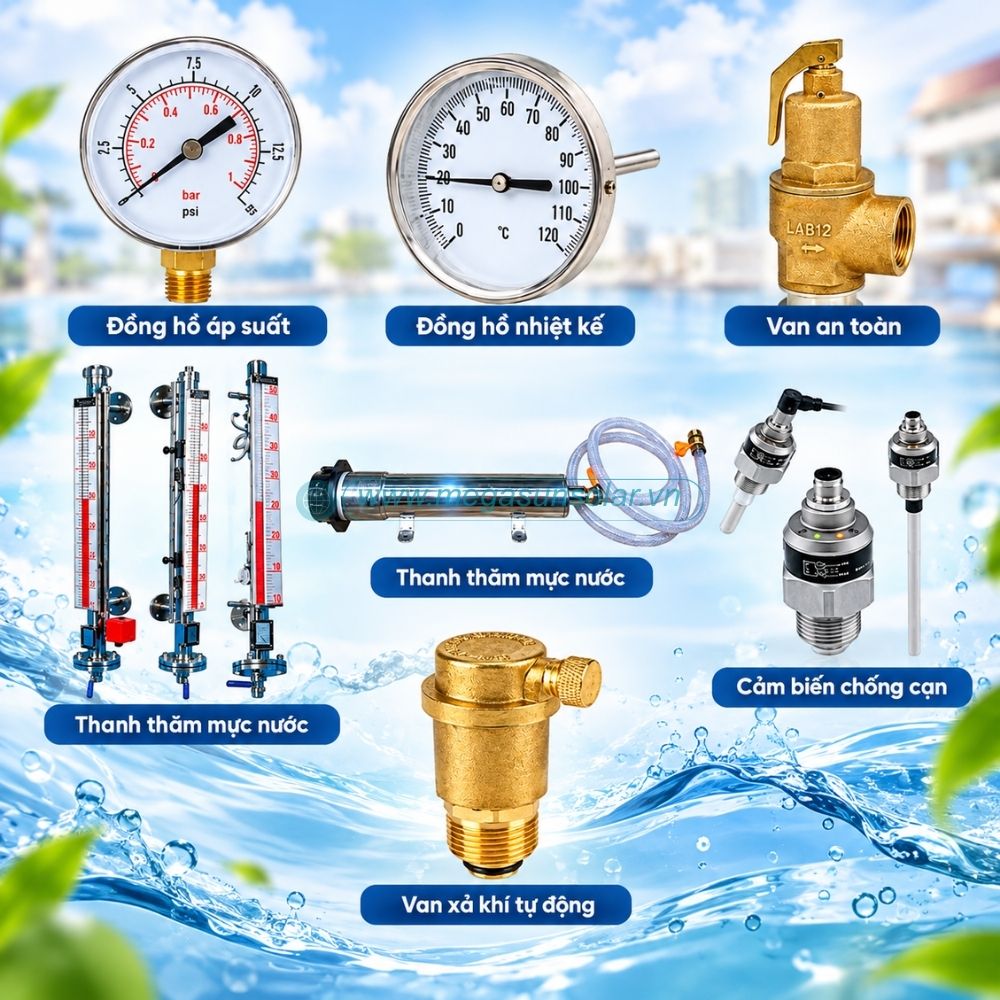 Những phụ kiện của bình nước nóng HWT-250 Megasun dung tích 250l