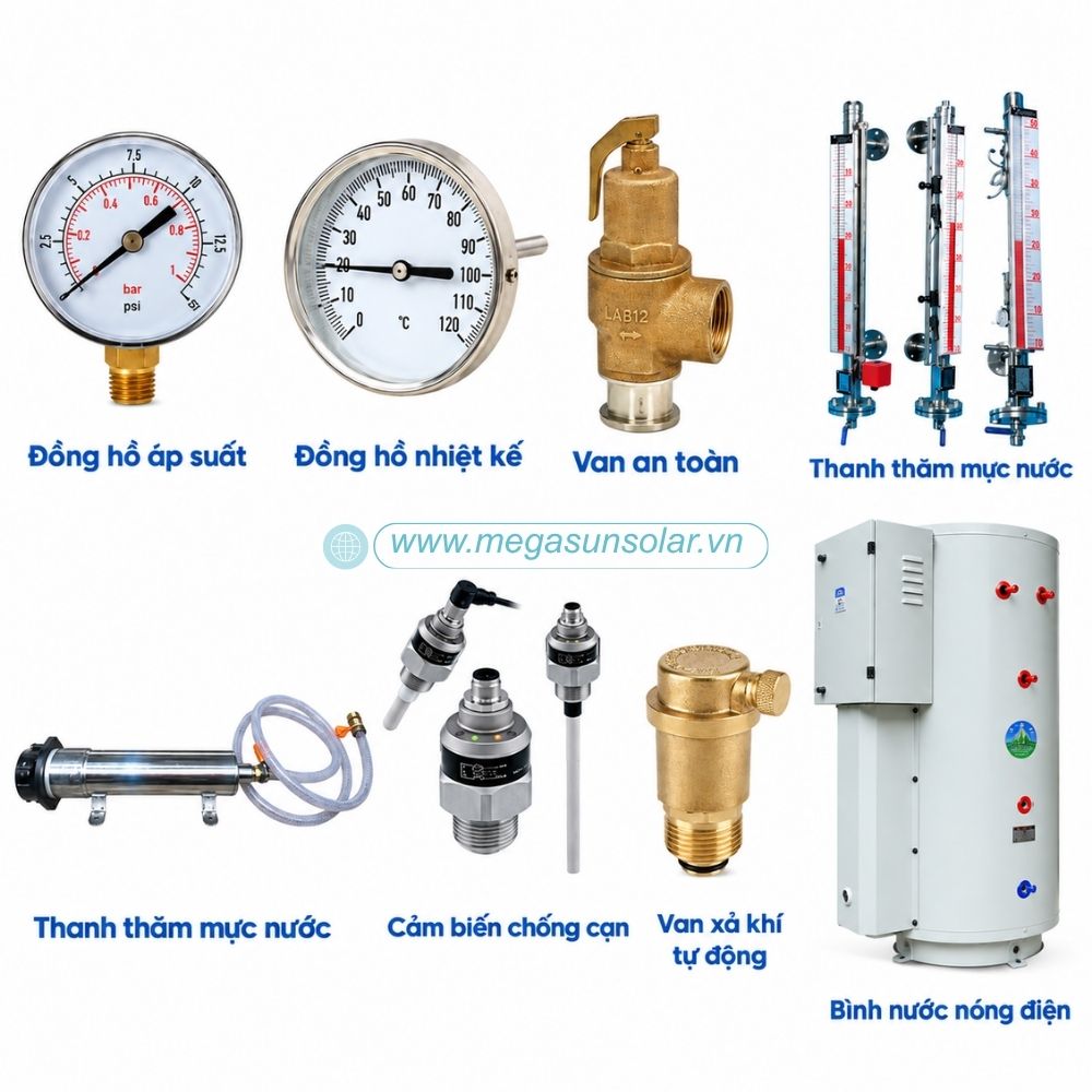 Các phụ kiện của bình nước nóng điện Megasun 150L