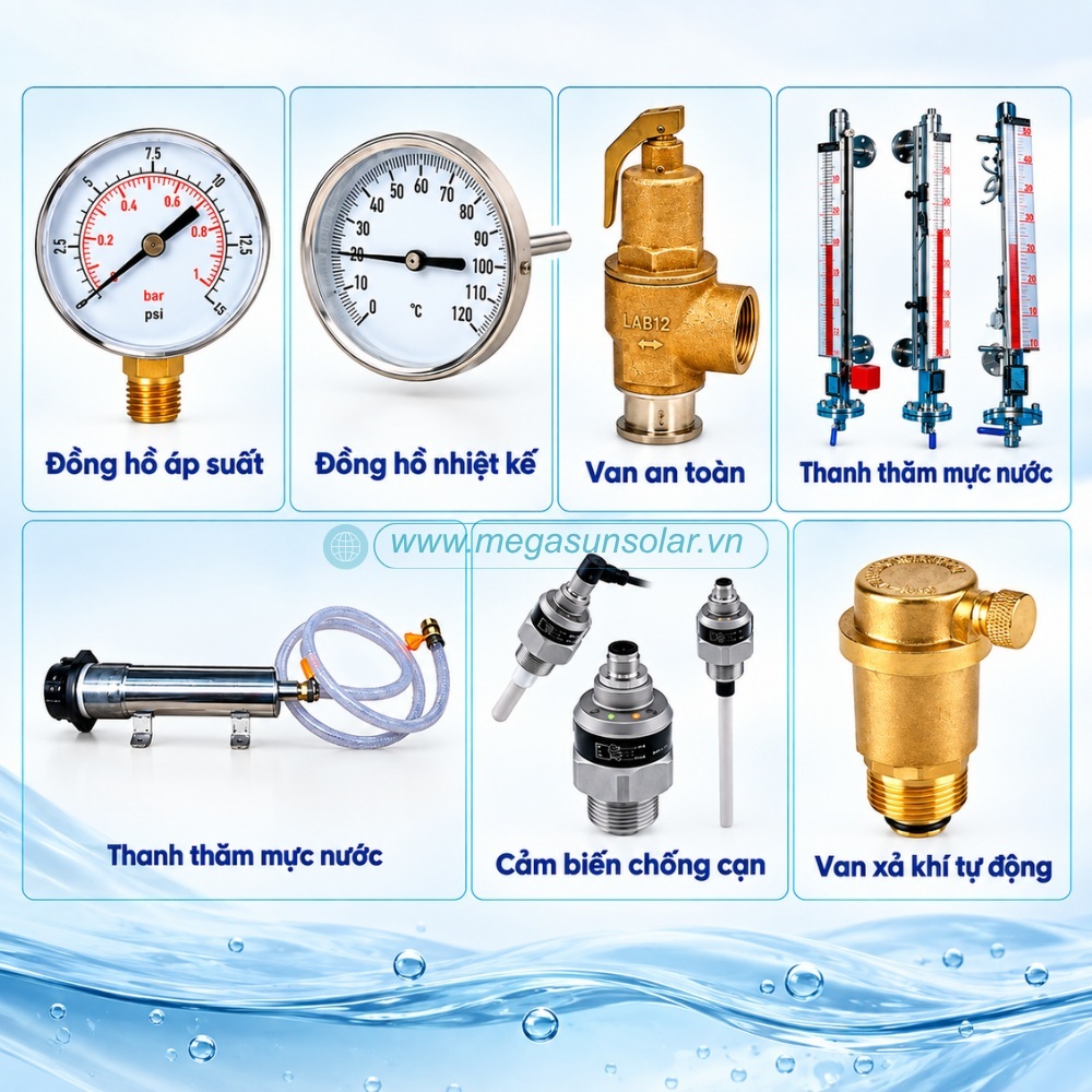 Các phụ kiện kèm theo của bình nước nóng điện công nghiệp Megasun 200l